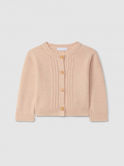 Gilet tricot� � col rond avec rayures en relief