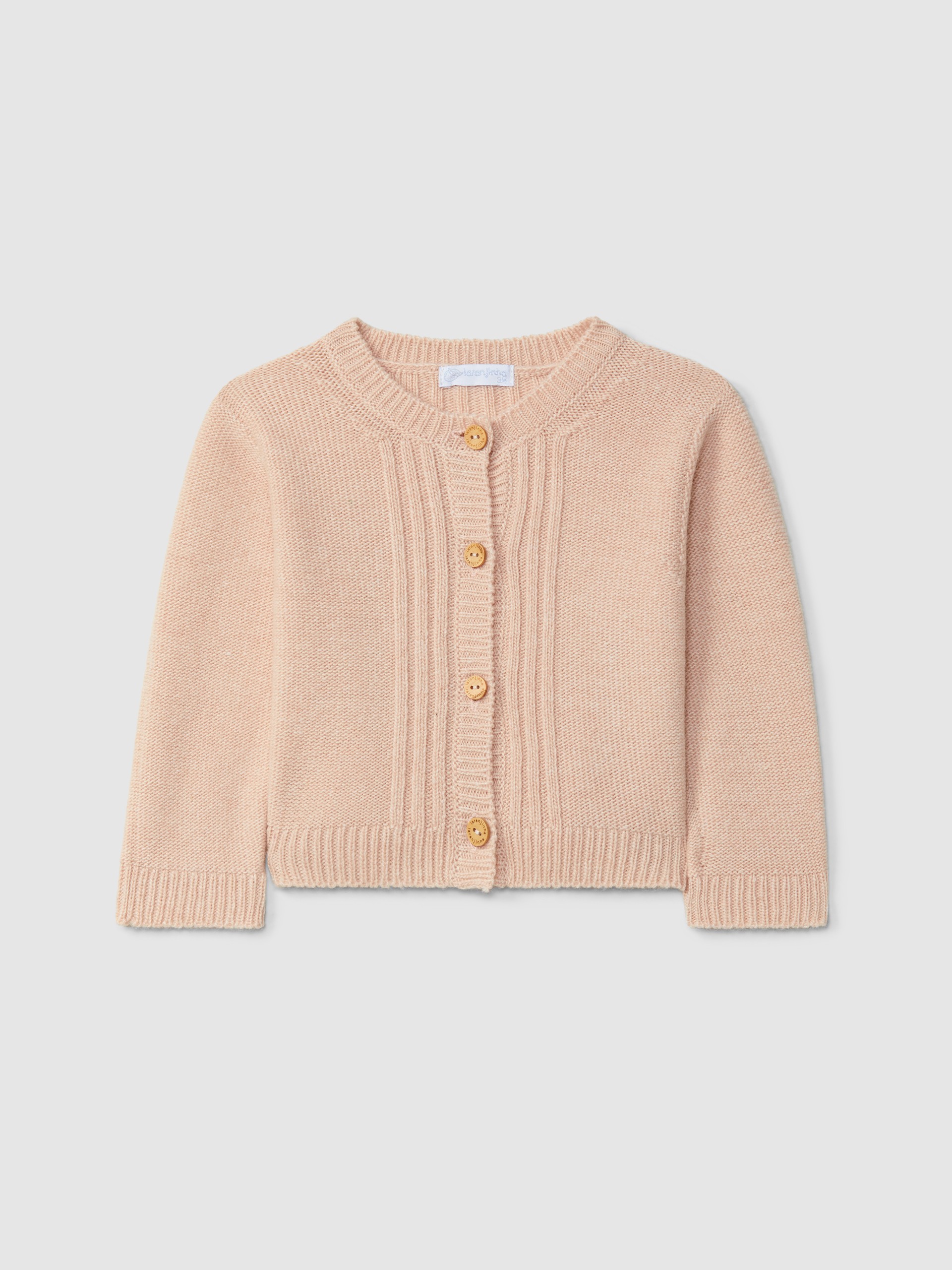 Knitted cardigan crew neck with embossed stripes