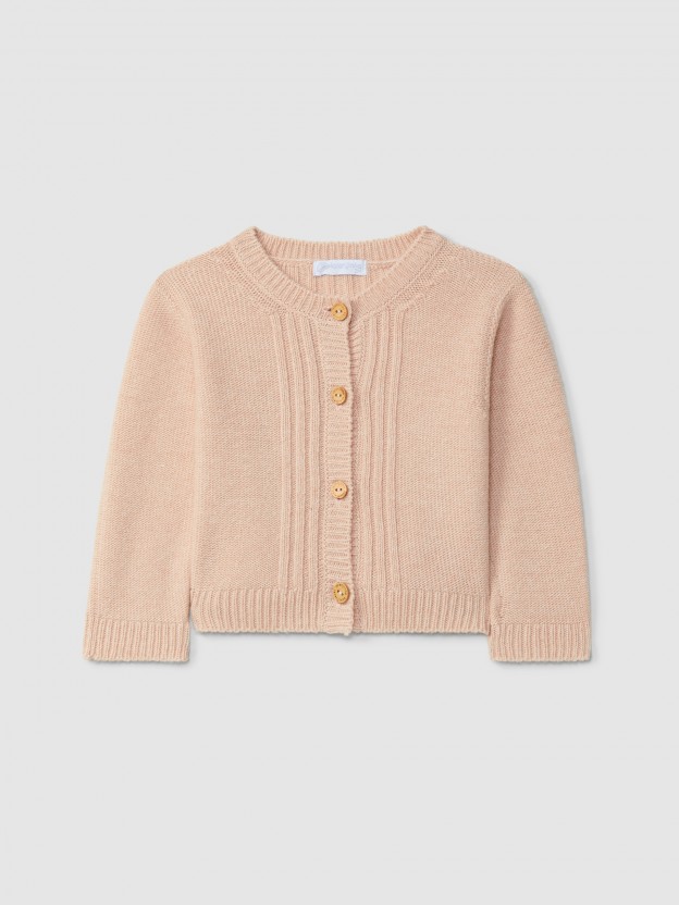Knitted cardigan crew neck with embossed stripes Knitted cardigan crew neck with embossed stripes