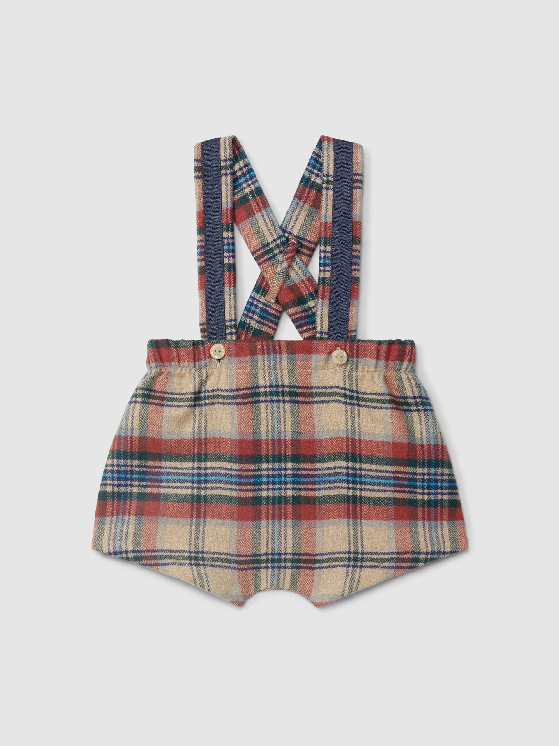 Checked flannel suspender shorts