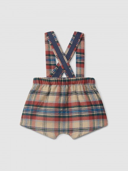 Checked flannel suspender shorts Checked flannel suspender shorts