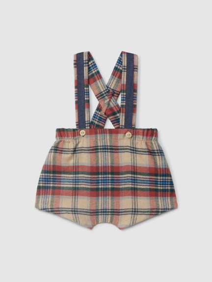 Checked flannel suspender shorts