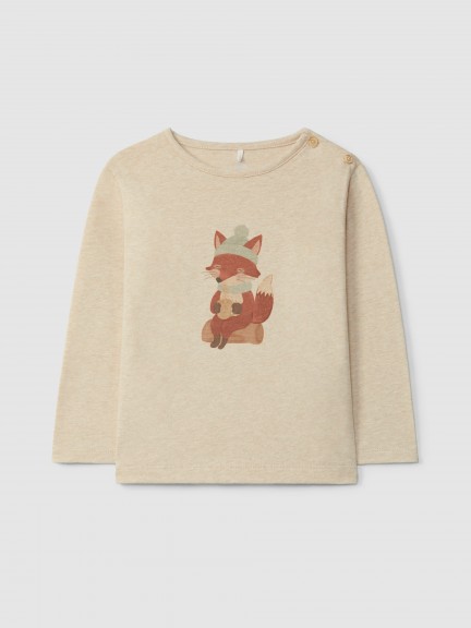 Camiseta de manga larga zorra bebiendo chocolate caliente Camiseta de manga larga zorra bebiendo chocolate caliente