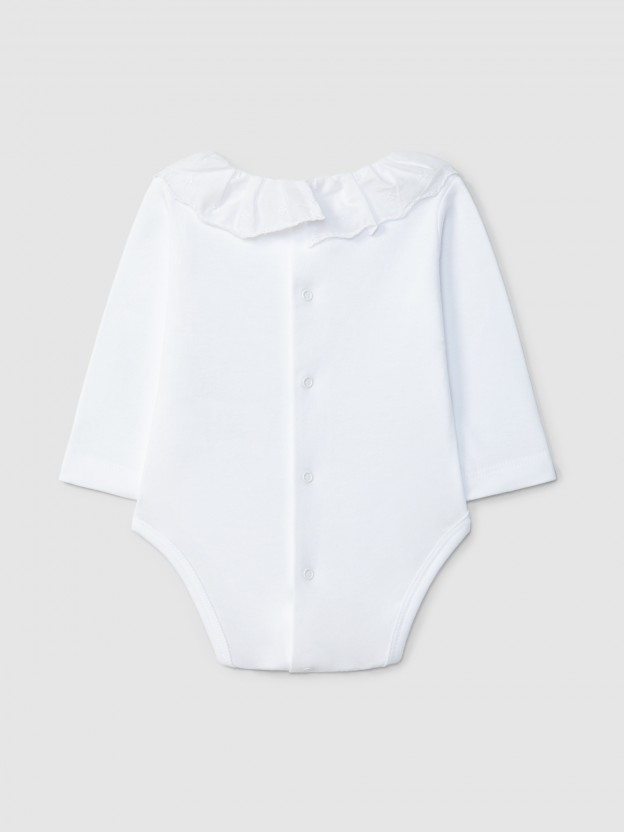 Bodysuit with delicate embroidered ruffled collar Bodysuit with delicate embroidered ruffled collar