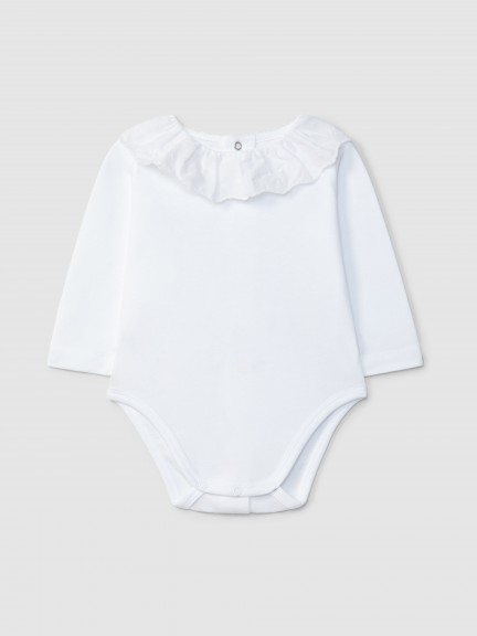 Bodysuit with delicate embroidered ruffled collar